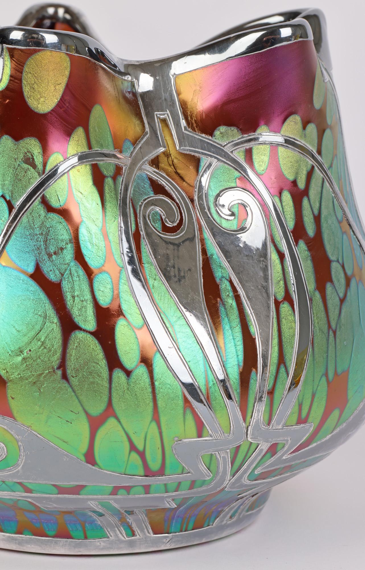 Loetz Art Nouveau Silver Overlay Phaenomen Art Glass Vase 11