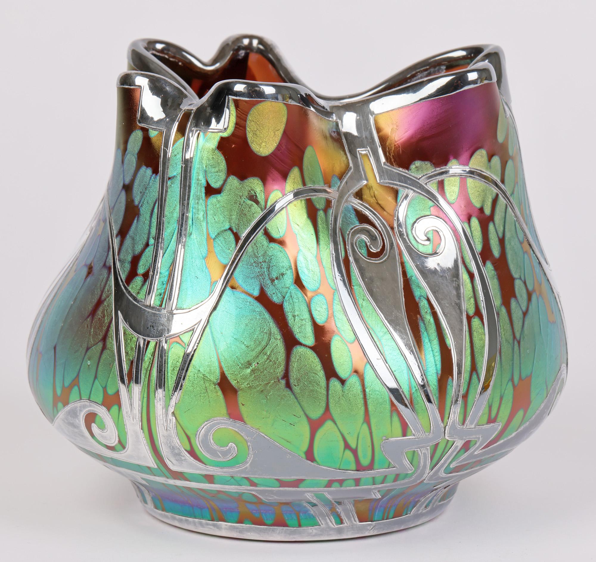 Loetz Art Nouveau Silver Overlay Phaenomen Art Glass Vase 12
