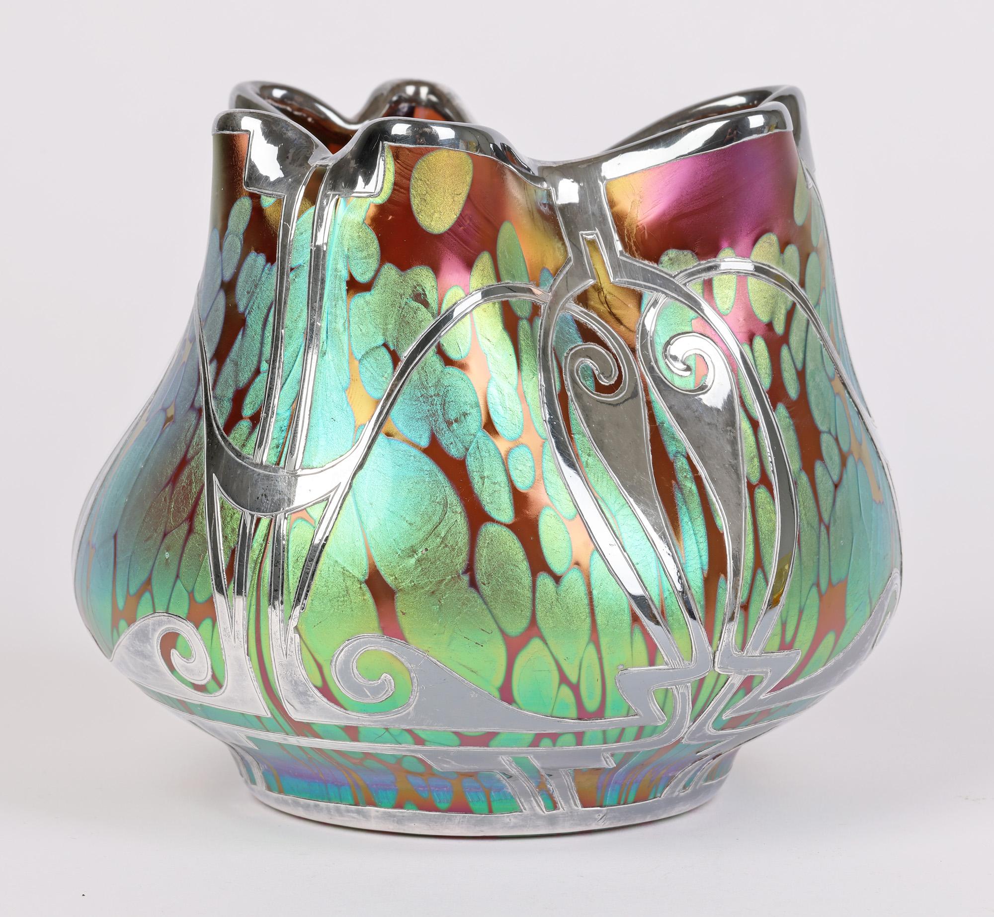 Loetz Art Nouveau Silver Overlay Phaenomen Art Glass Vase 14
