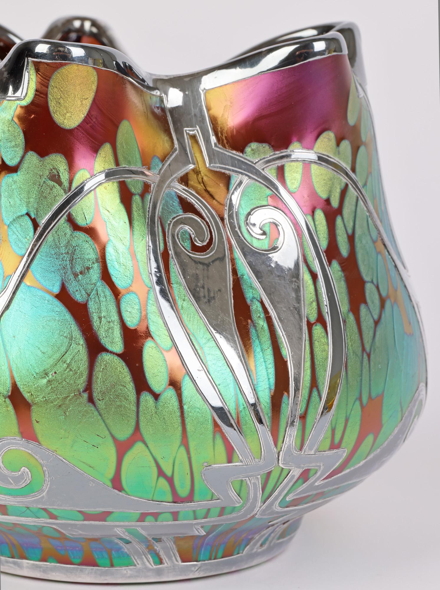 Hand-Crafted Loetz Art Nouveau Silver Overlay Phaenomen Art Glass Vase
