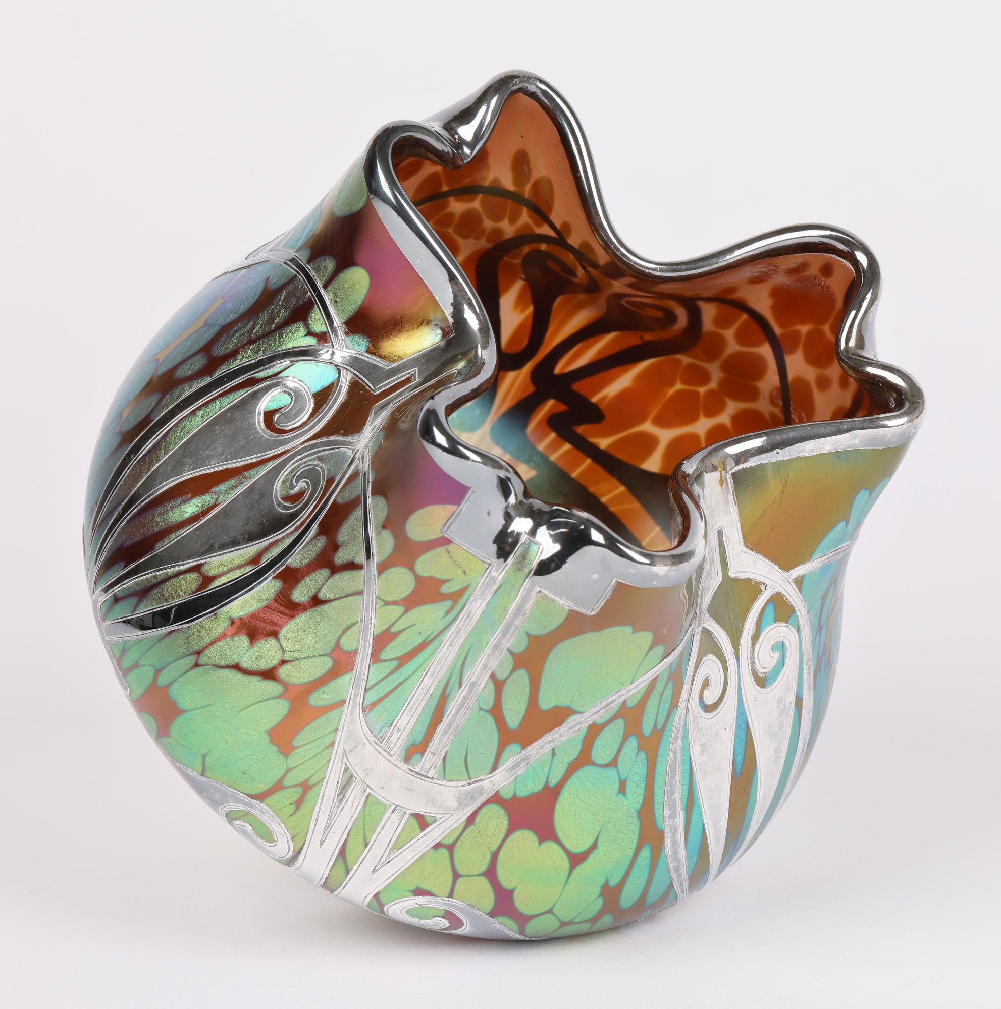 Early 20th Century Loetz Art Nouveau Silver Overlay Phaenomen Art Glass Vase