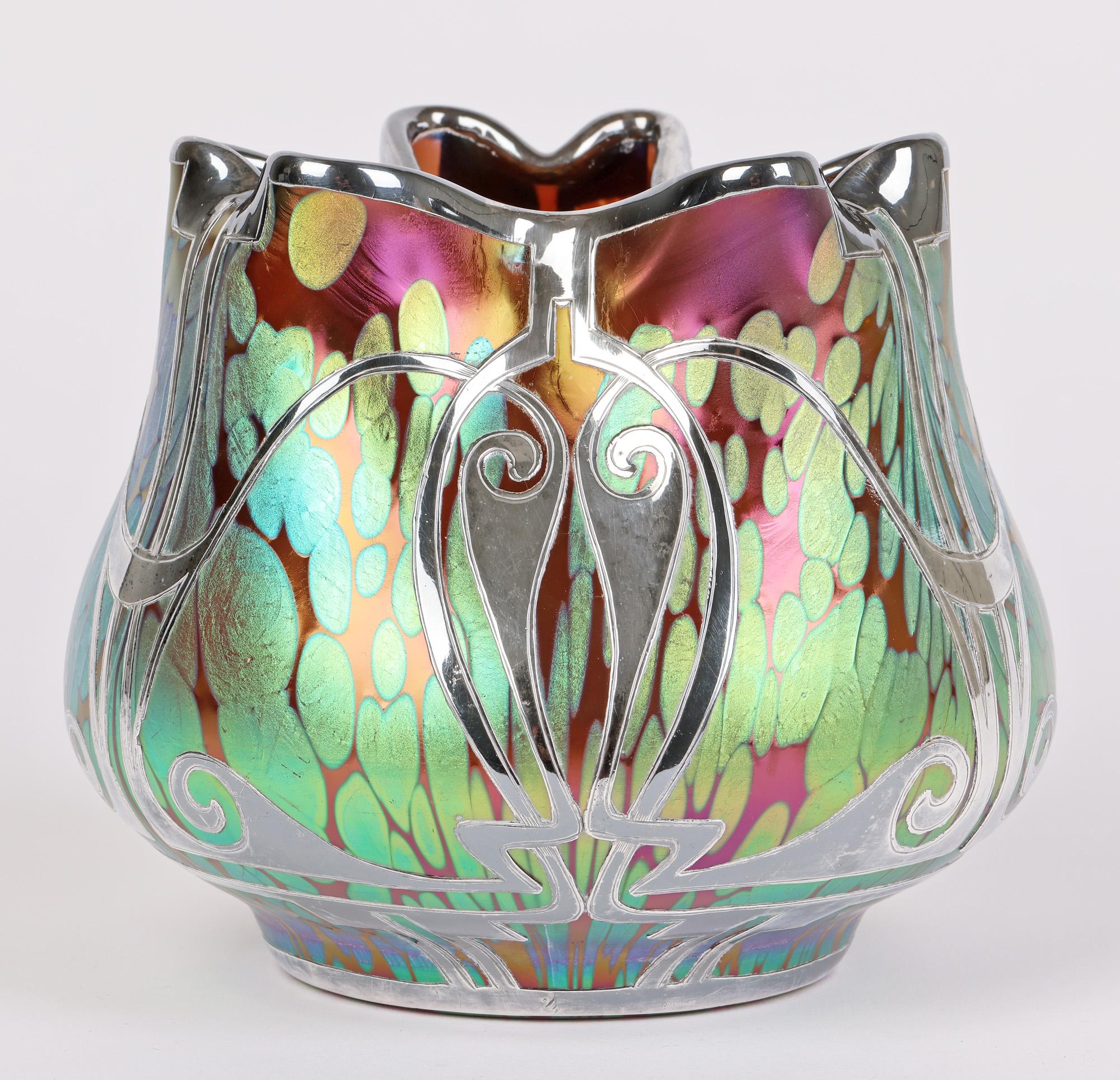 Loetz Art Nouveau Silver Overlay Phaenomen Art Glass Vase 1