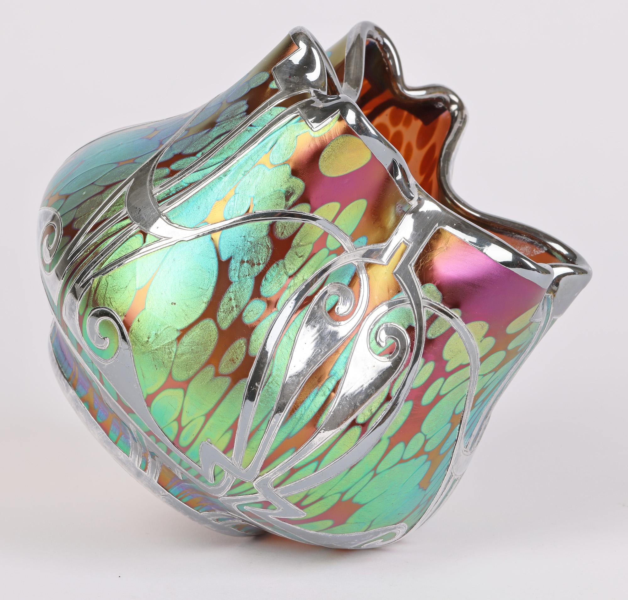 Loetz Art Nouveau Silver Overlay Phaenomen Art Glass Vase 3