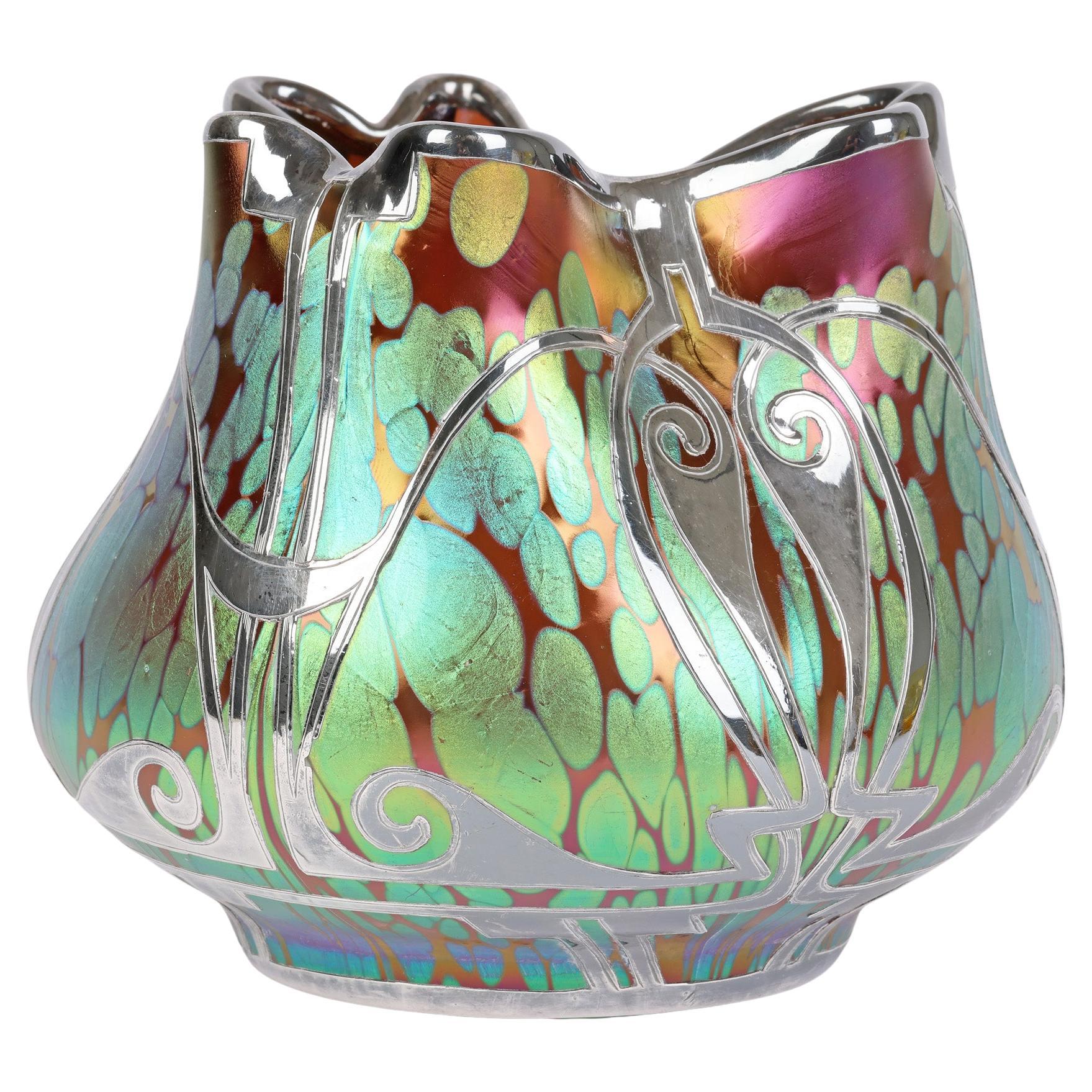 Loetz Art Nouveau Silver Overlay Phaenomen Art Glass Vase