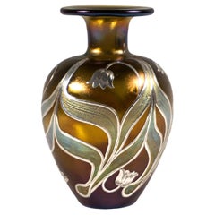Antique Loetz Art Nouveau Vase Bronce Phenomenon Gre 7801 With Silver Overlay, Ca 1900
