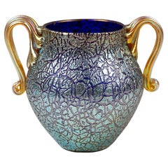 Loetz Art Nouveau Vase Cobalt Mimosa with 2 Handles, Austria-Hungary, circa 1909