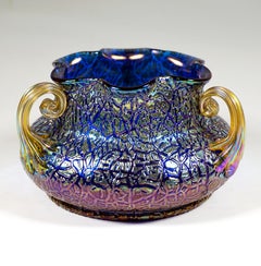Loetz Vase Art Nouveau Mimosa cobalt avec 3 poignées, Autriche-Hongrie, vers 1911