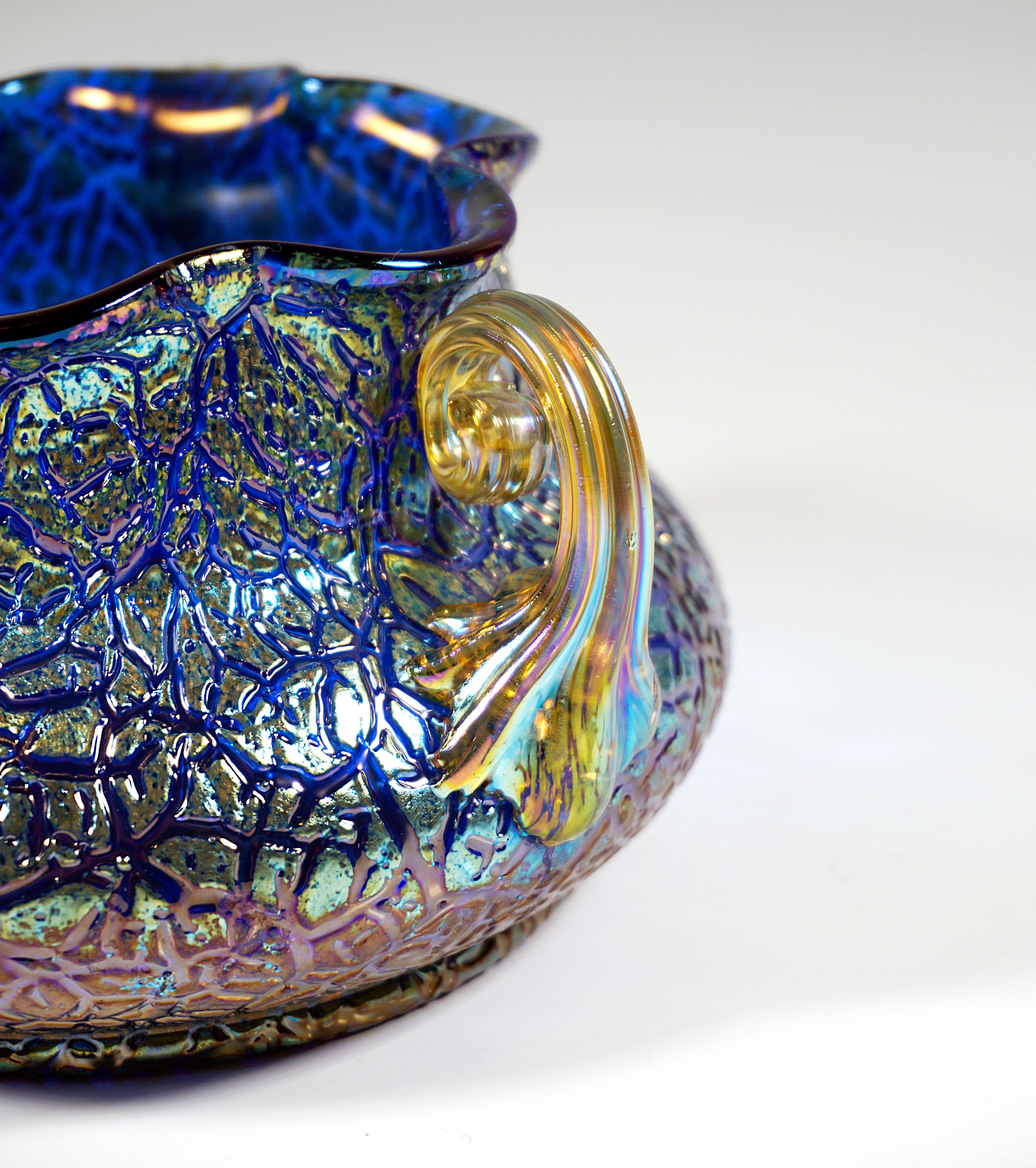 Early 20th Century Loetz Art Nouveau Vase Cobalt Mimosa With 3 Handles, Austria-Hungary, circa 1911 For Sale