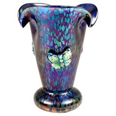 Loetz Art Nouveau Vase Cobalt Papillon with Applied Butterflies, Ca 1900