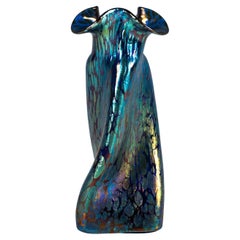 Vaso Loetz Art Nouveau, Decor Cobalt Papillon, Twisted, Austria, Circa 1900