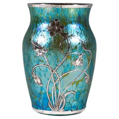 Loetz Art Nouveau Vase, Decor Crete Papillon with Silver Overlay, Bohemia, 1898