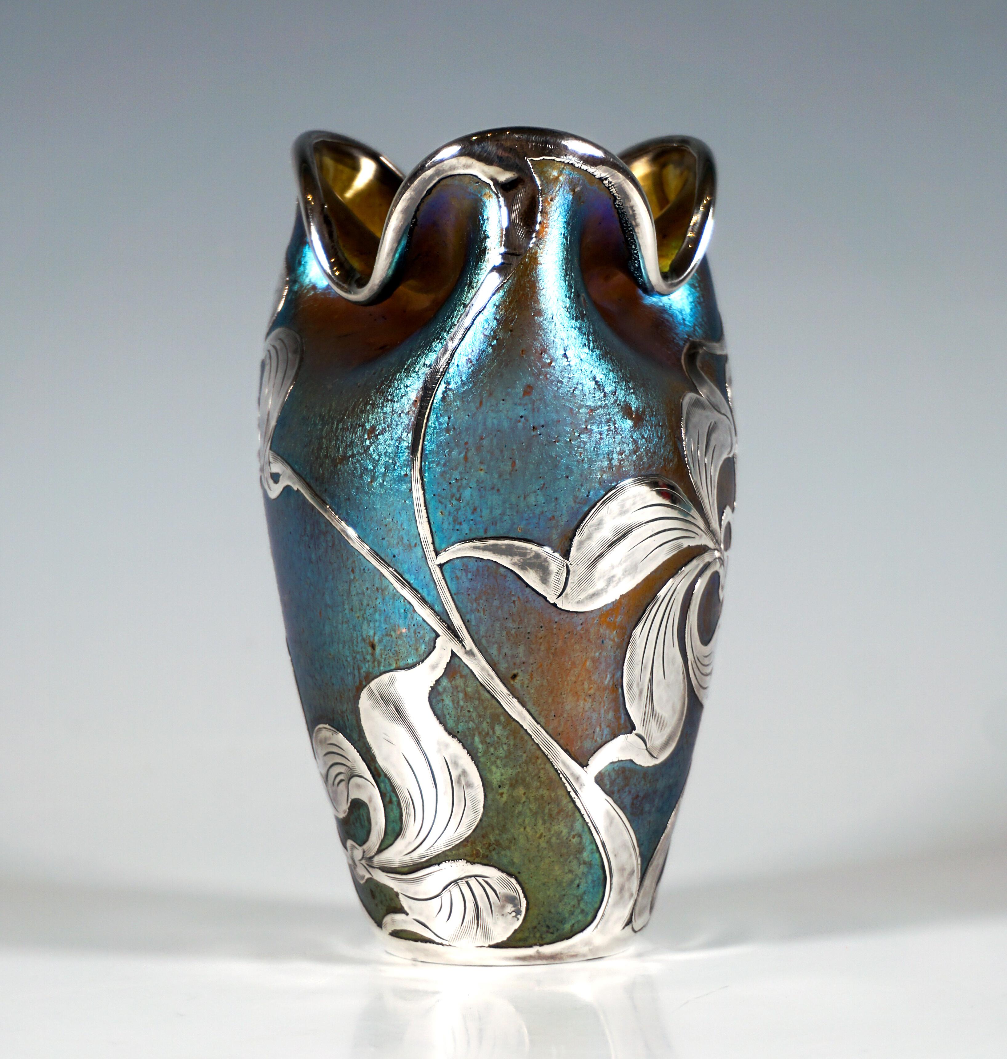 Austrian Loetz Art Nouveau Vase Decor Silberiris, Silver Overlay, Austria-Hungary, 1902