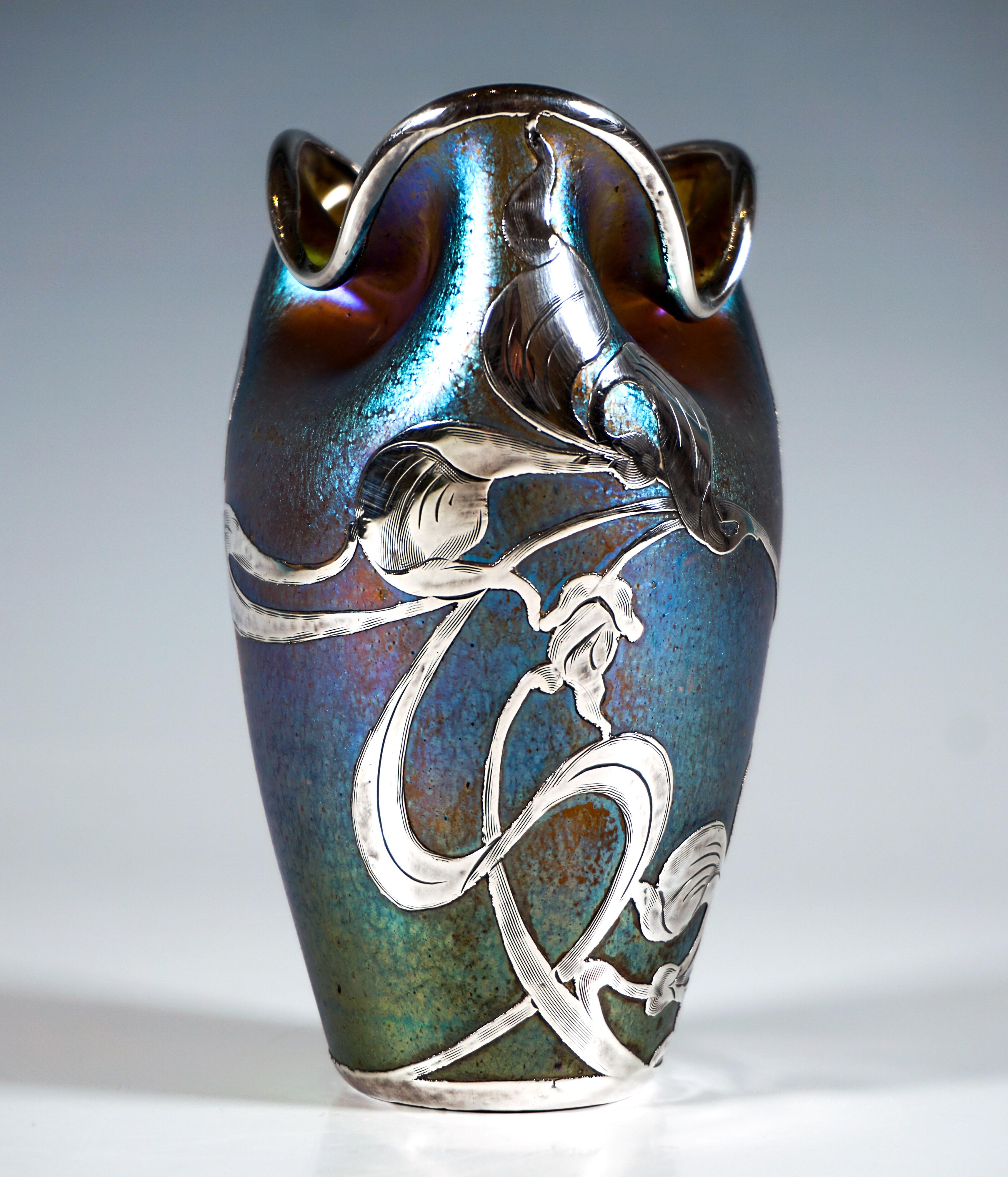 Loetz Art Nouveau Vase Decor Silberiris, Silver Overlay, Austria-Hungary, 1902 1