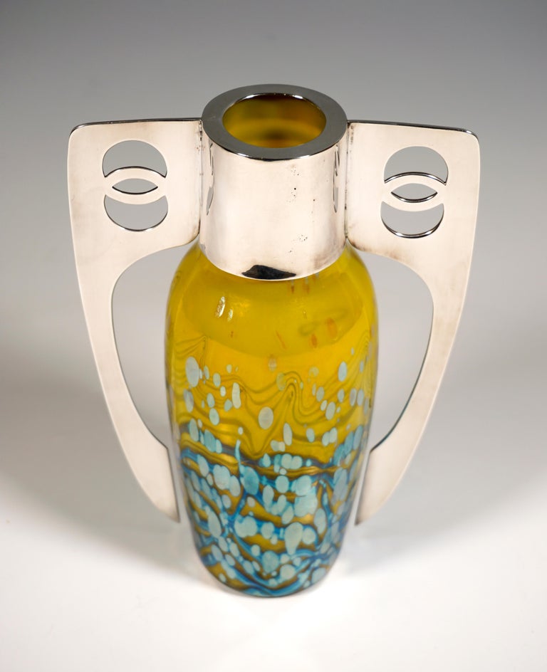 Austrian Loetz Art Nouveau Vase Lemon-Yellow Cytisus with Silver Mount, Austria-Hungary