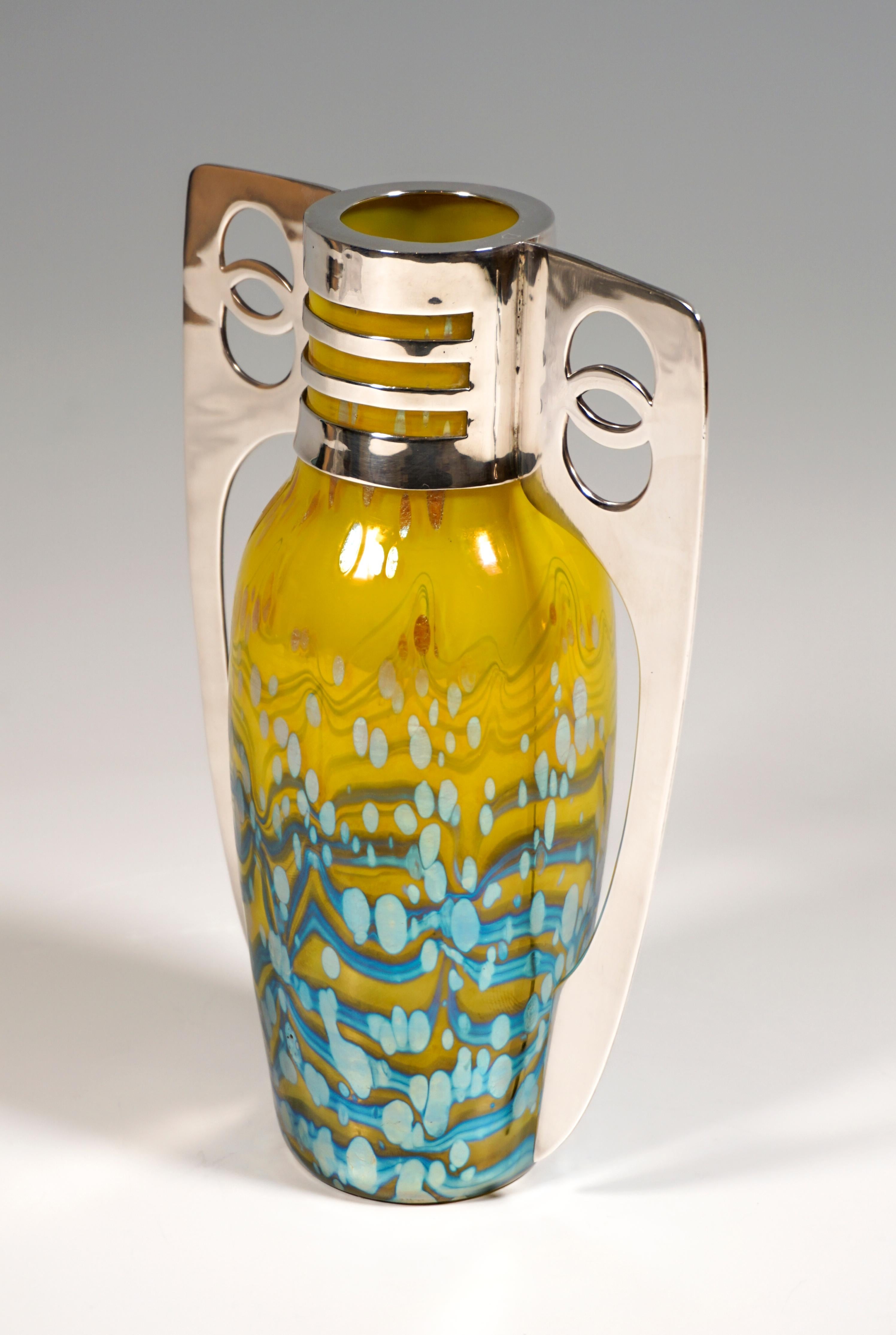 Hand-Crafted Loetz Art Nouveau Vase Lemon-Yellow Cytisus with Silver Mount, Austria-Hungary