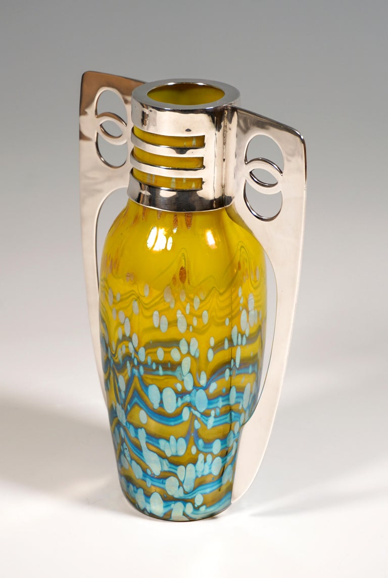 Hand-Crafted Loetz Art Nouveau Vase Lemon-Yellow Cytisus with Silver Mount, Austria-Hungary