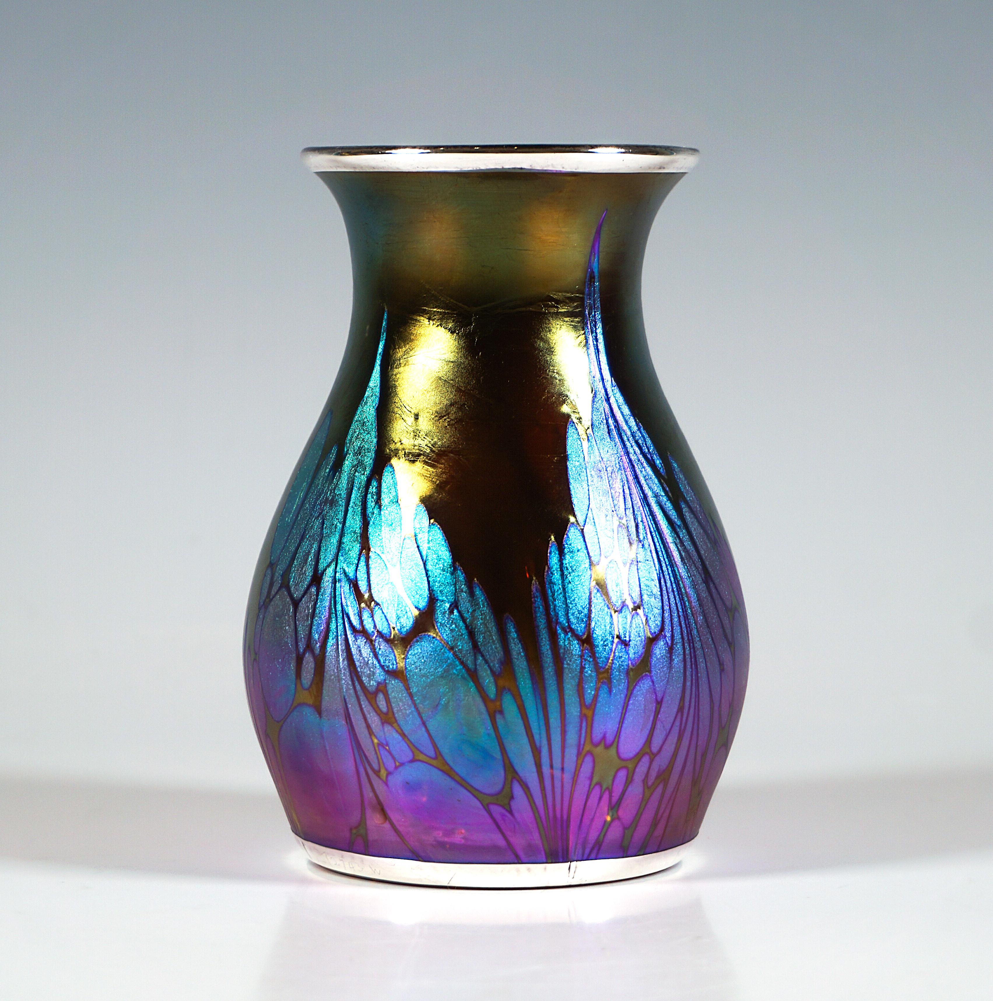 Austrian Loetz Art Nouveau Vase Maron Medici With Silver Overlay, Austria-Hungary, 1902