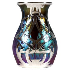 Loetz Art Nouveau Vase Maron Medici With Silver Overlay, Austria-Hungary, 1902