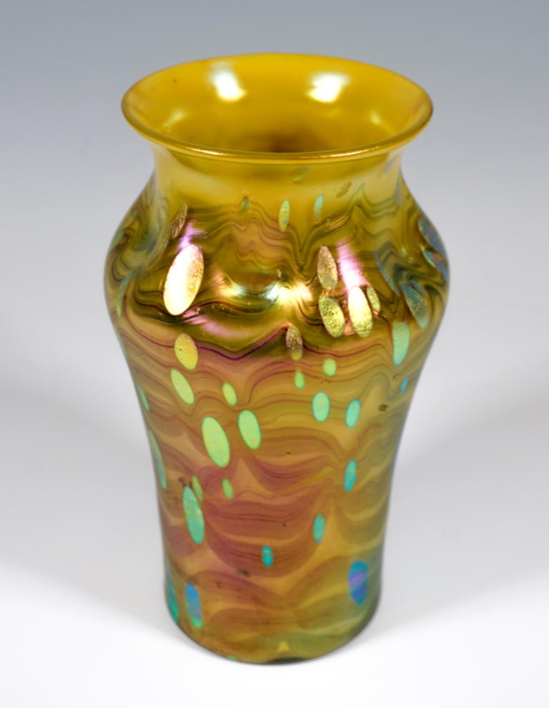 Austrian Loetz Art Nouveau Vase Metallic Yellow Cytisus, Bohemia around 1902 For Sale