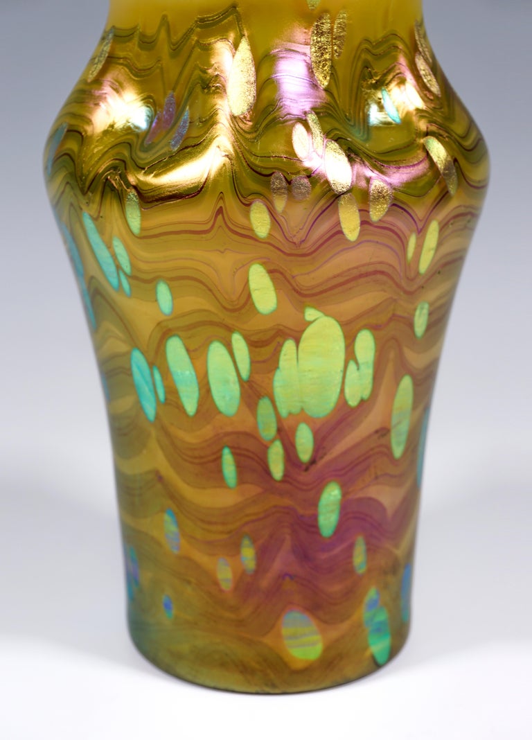 Early 20th Century Loetz Art Nouveau Vase Metallic Yellow Cytisus, Bohemia around 1902 For Sale