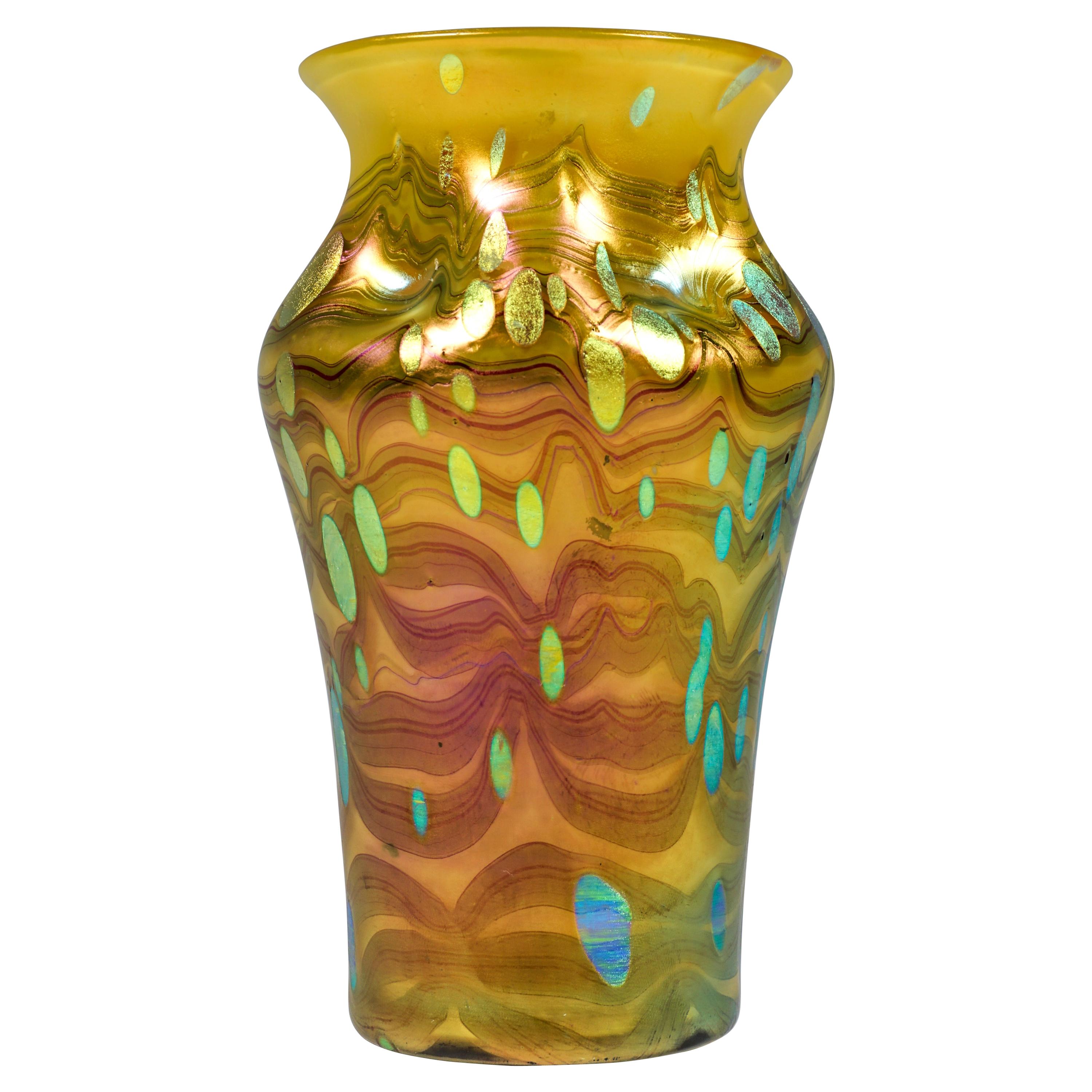Loetz Art Nouveau Vase Metallic Yellow Cytisus, Bohemia around 1902