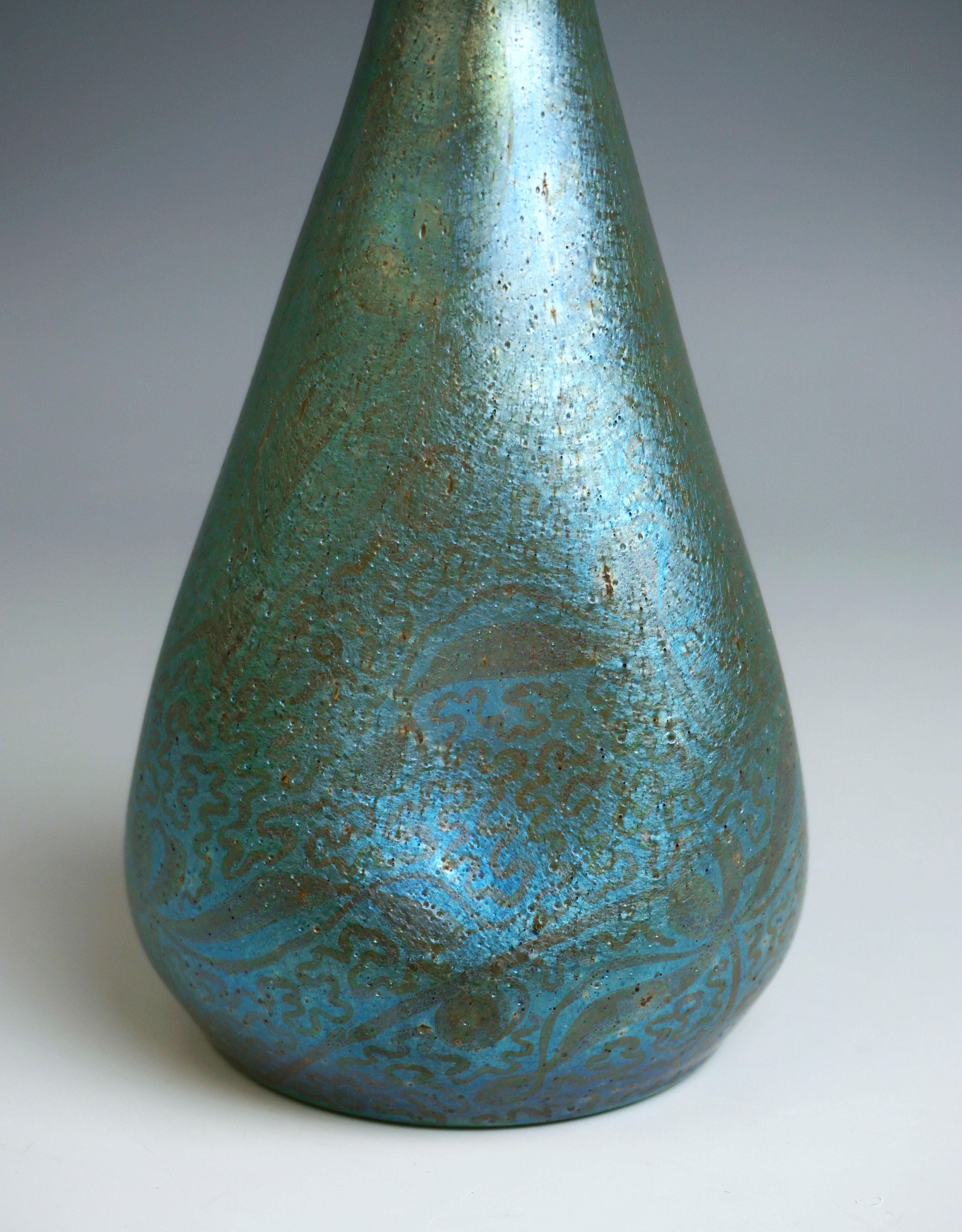 Loetz Art Nouveau Vase Phaenomen Mercur Iridescent with Etched Decor 1900 In Good Condition In Vienna, AT