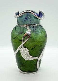 Loetz Art Nouveau Vase Phenomenon Carrageen with Silver Overlay, 1905
