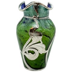 Loetz Art Nouveau Vase Phenomenon Carrageen with Silver Overlay, 1905