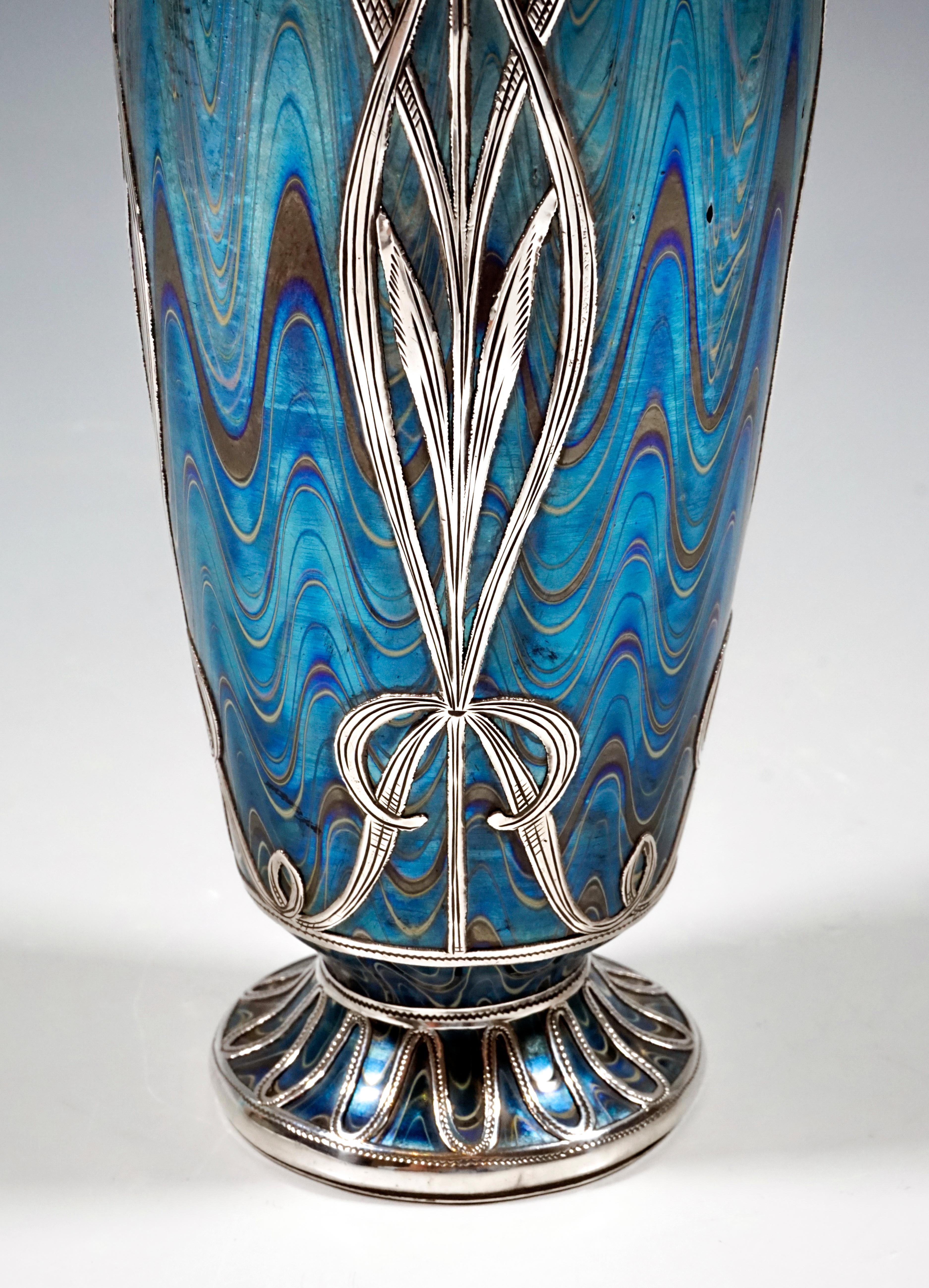 Glass Loetz Art Nouveau Vase Phenomenon Genre Ruby 6893 with Silver Overlay circa 1899