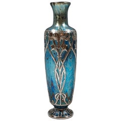 Loetz Art Nouveau Vase Phenomenon Genre Ruby 6893 with Silver Overlay circa 1899