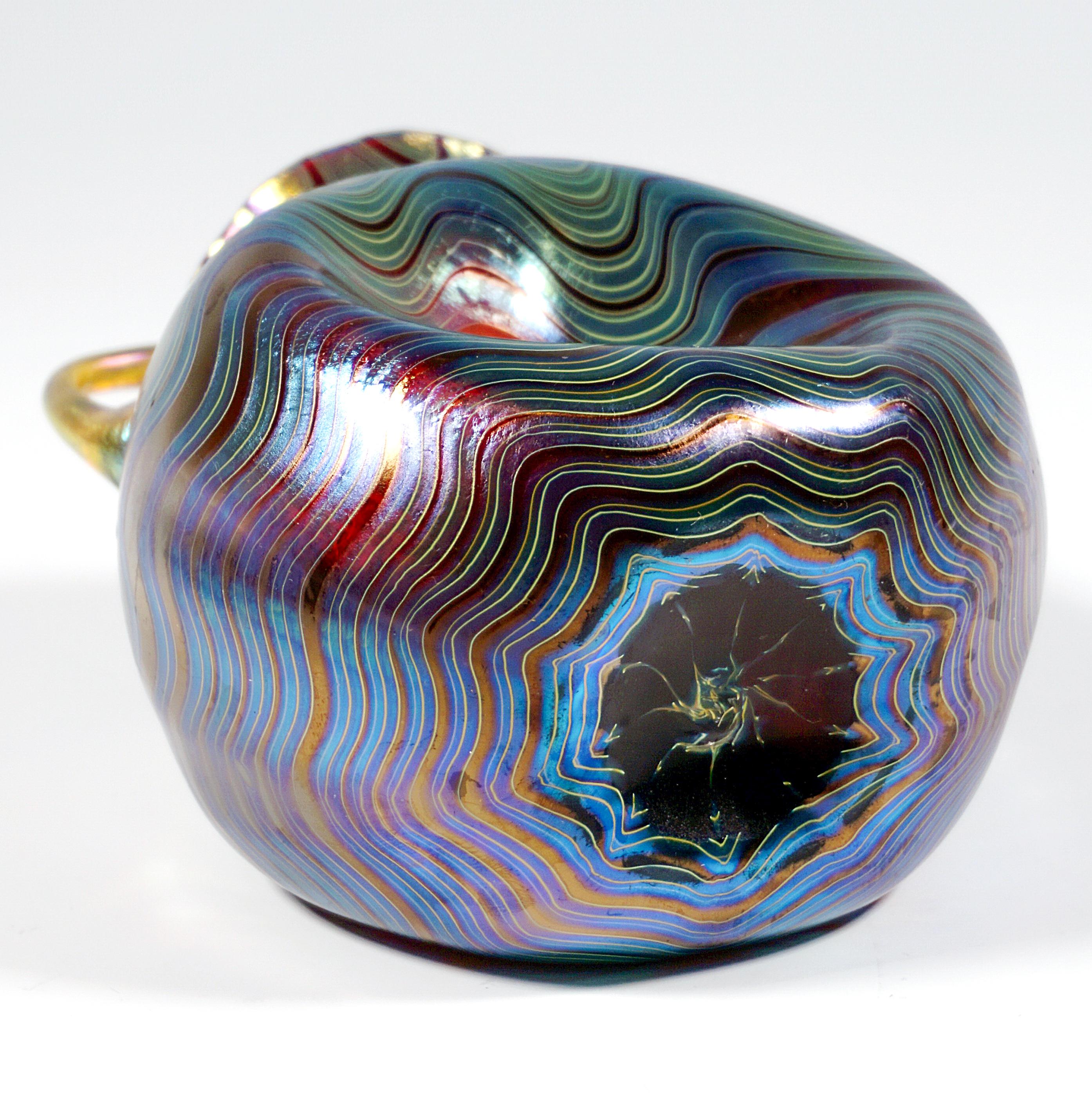 Glass Loetz Art Nouveau Vase Phenomenon Genre Ruby 6893 With Two Handles, circa 1899 For Sale