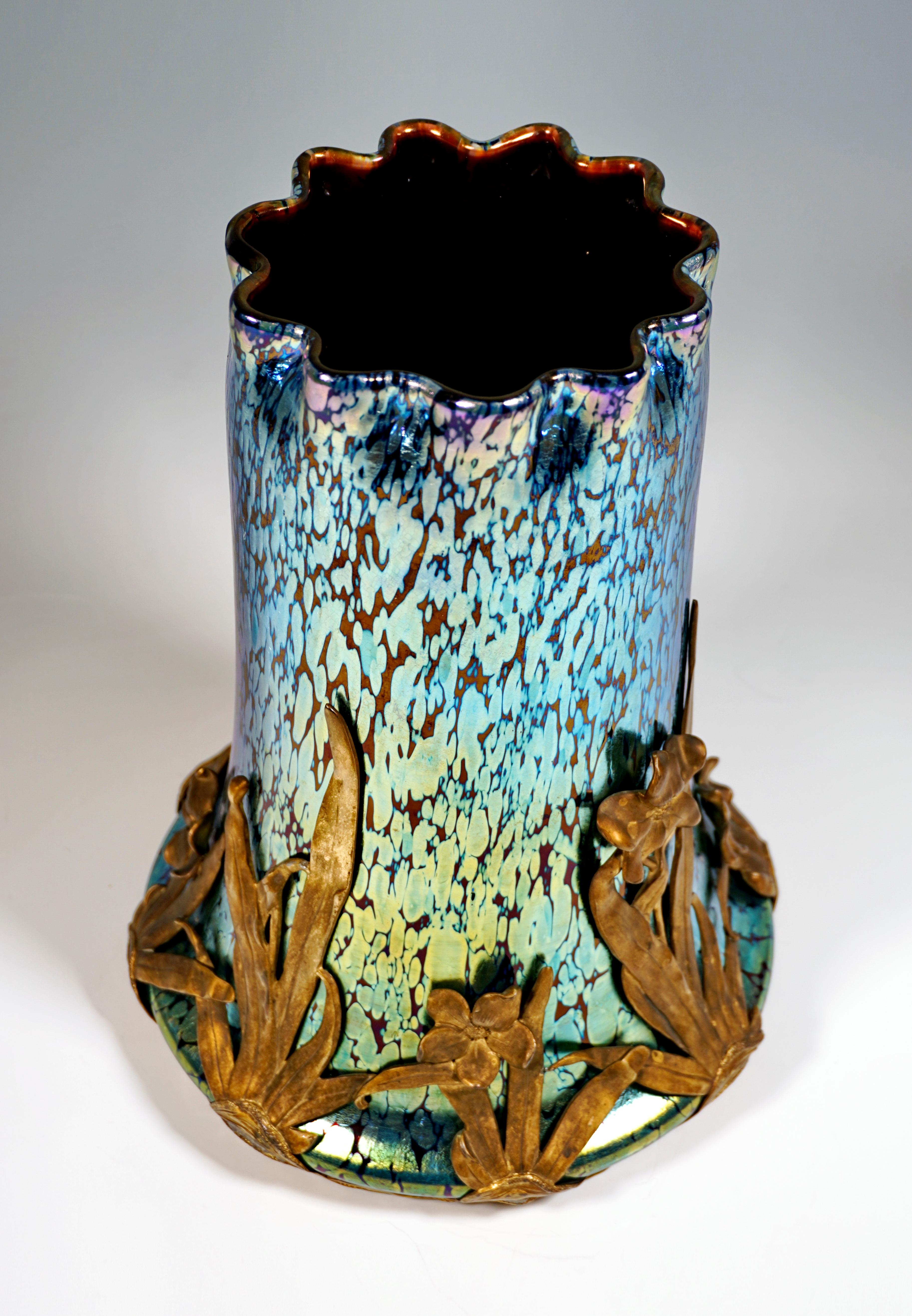 Hand-Crafted Loetz Art Nouveau Vase Ruby Papillon with Gilded Pewter Mount, Austria-Hungary