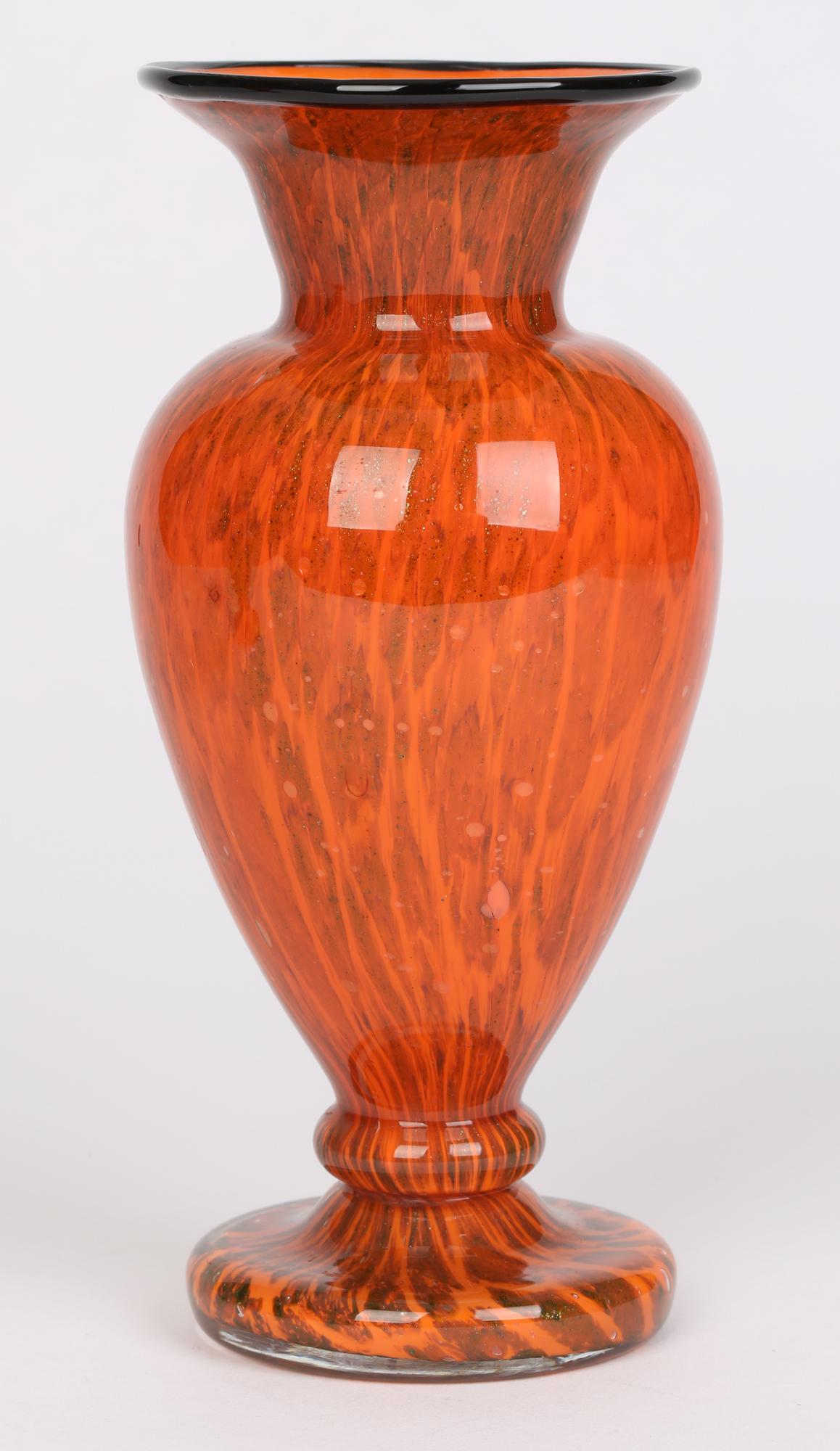 Loetz Attributed Art Deco Pair Tango and Aventurine Art Glass Vases 3