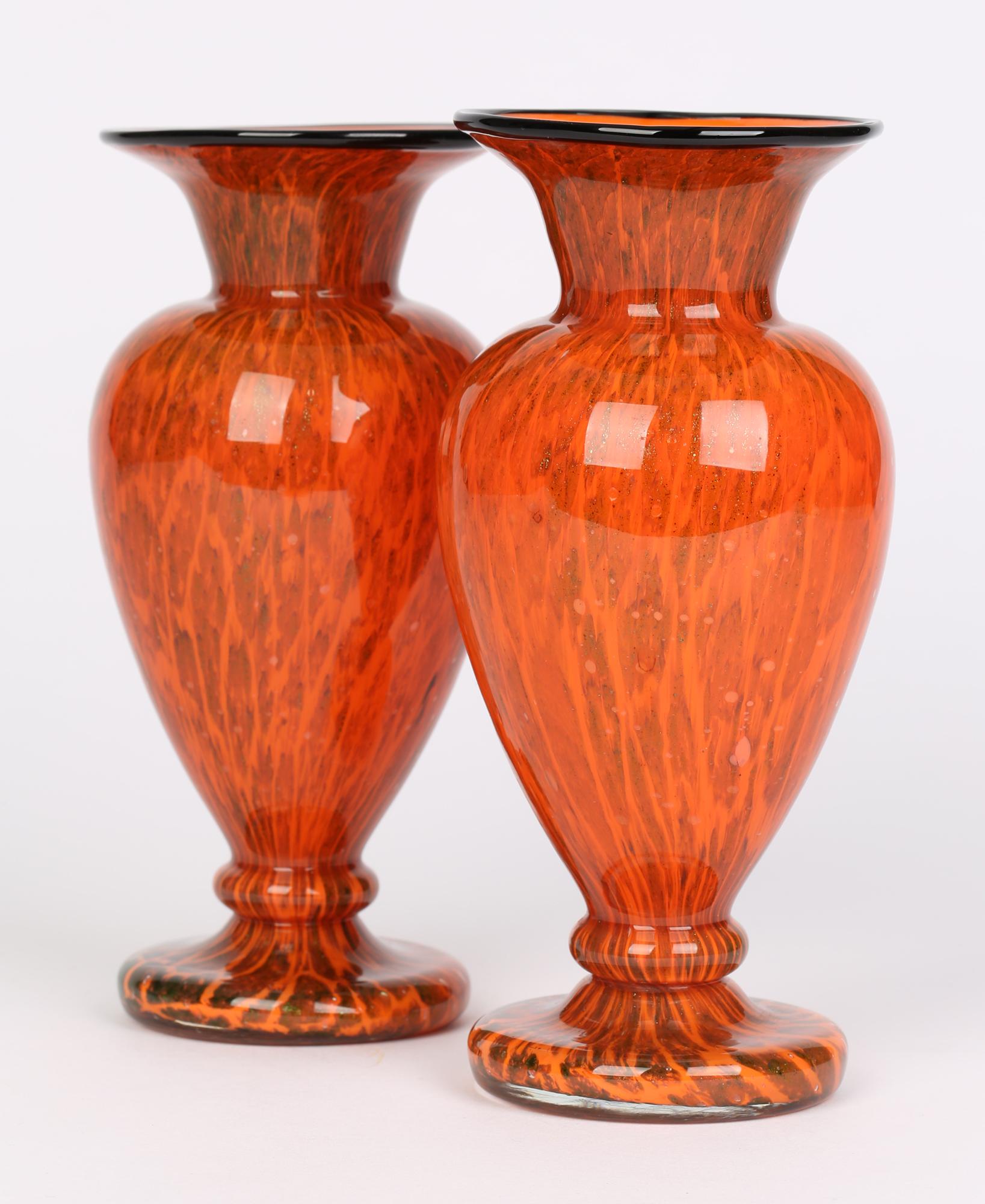 Loetz Attributed Art Deco Pair Tango and Aventurine Art Glass Vases 5