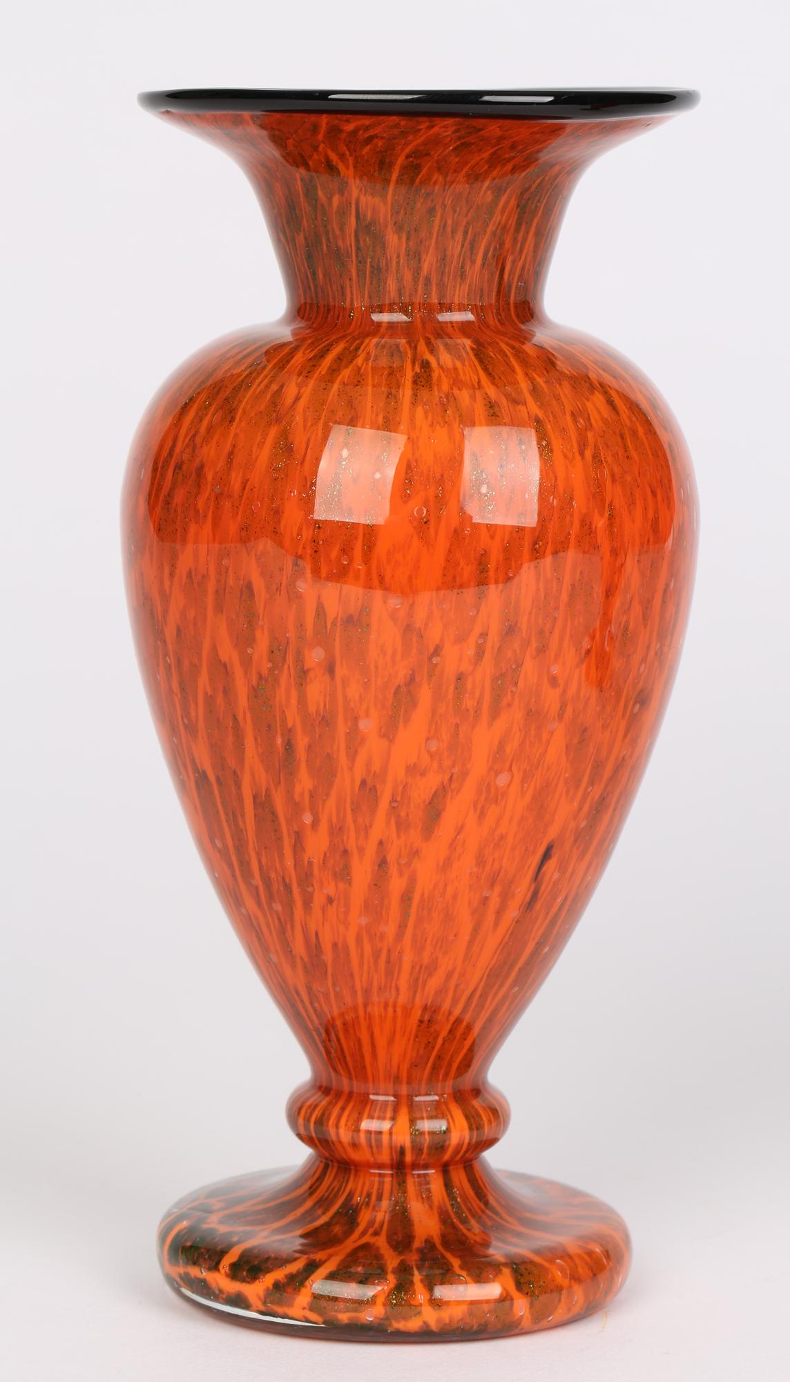 Loetz Attributed Art Deco Pair Tango and Aventurine Art Glass Vases 6