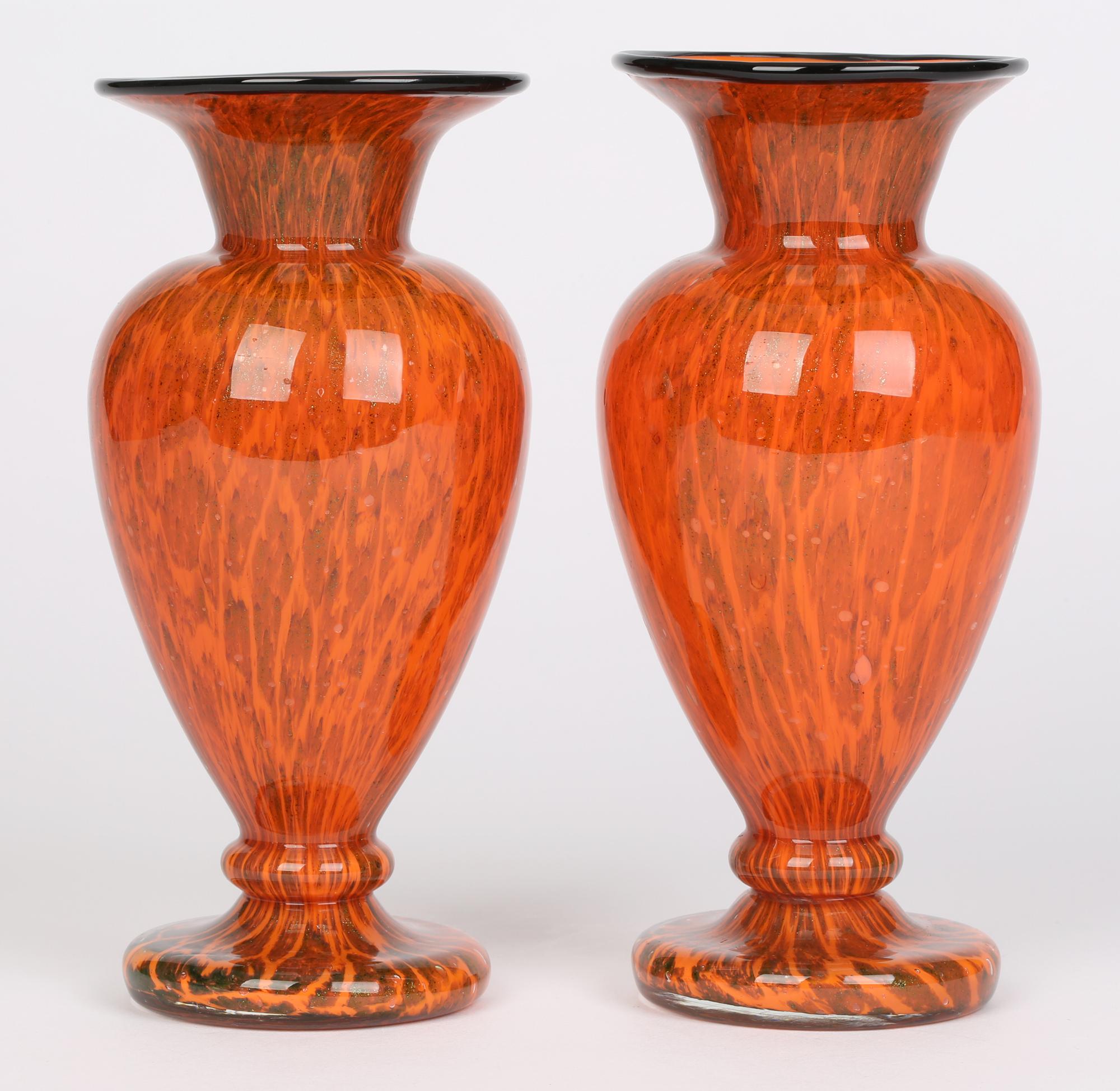 Loetz Attributed Art Deco Pair Tango and Aventurine Art Glass Vases 8