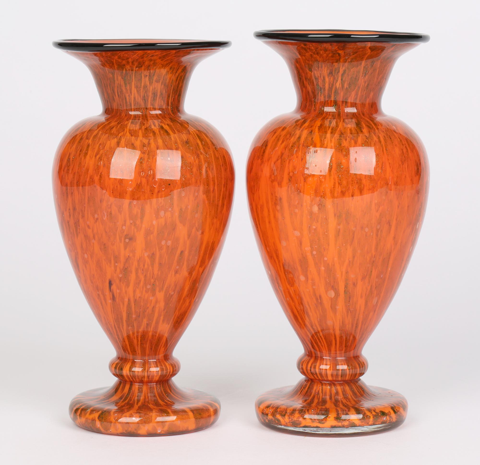 Hand-Crafted Loetz Attributed Art Deco Pair Tango and Aventurine Art Glass Vases
