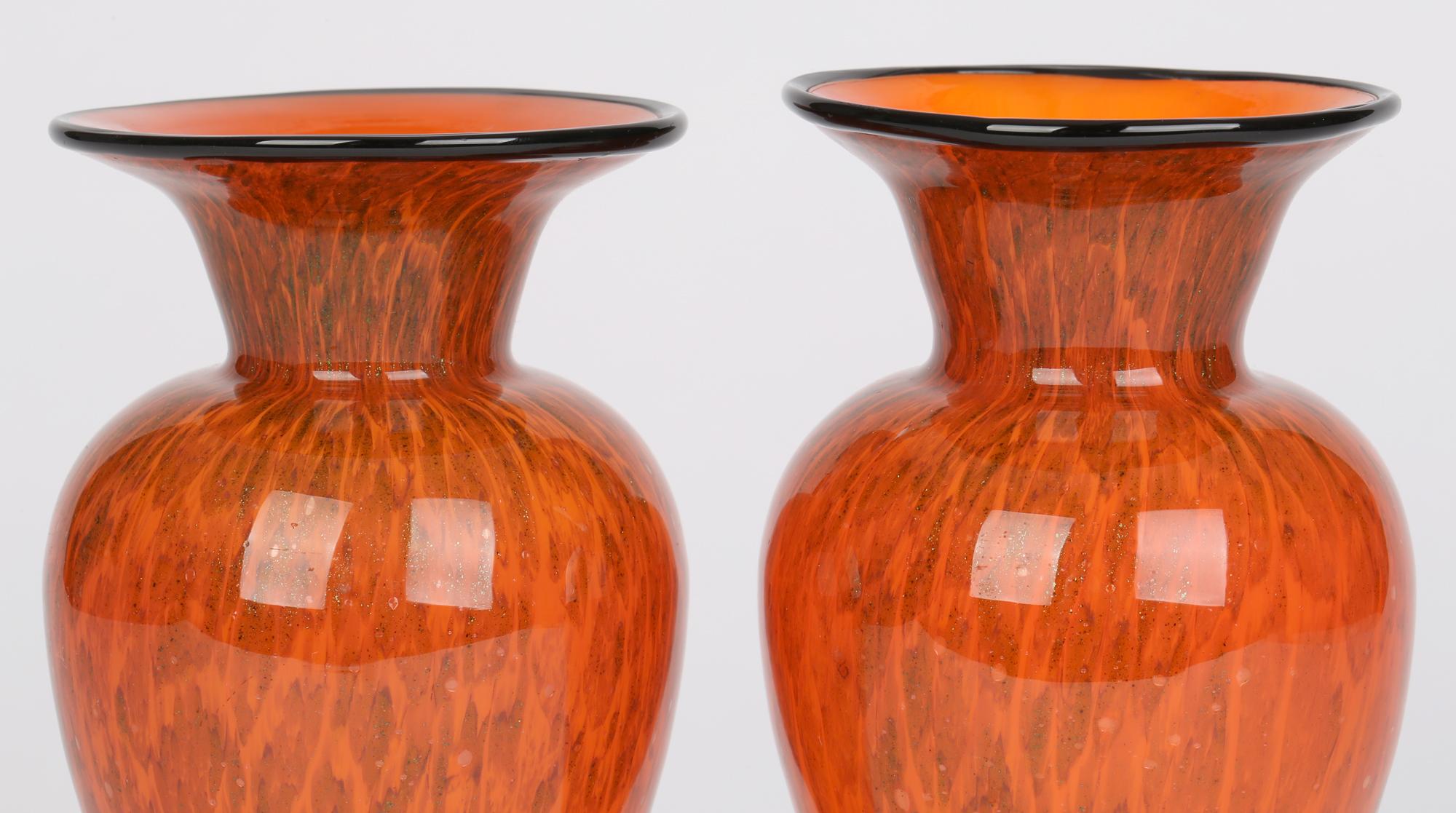 Loetz Attributed Art Deco Pair Tango and Aventurine Art Glass Vases In Good Condition In Bishop's Stortford, Hertfordshire