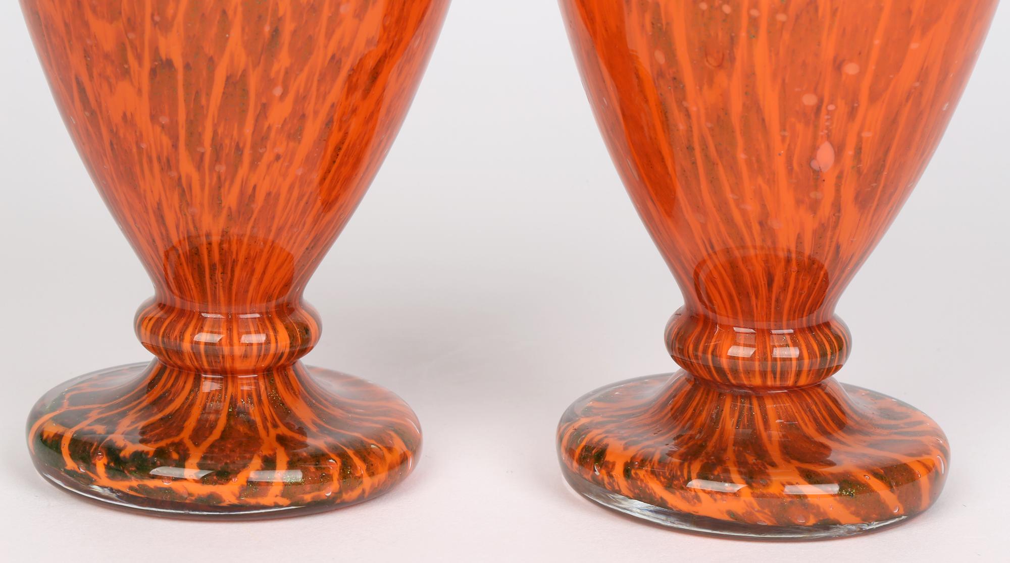 Early 20th Century Loetz Attributed Art Deco Pair Tango and Aventurine Art Glass Vases