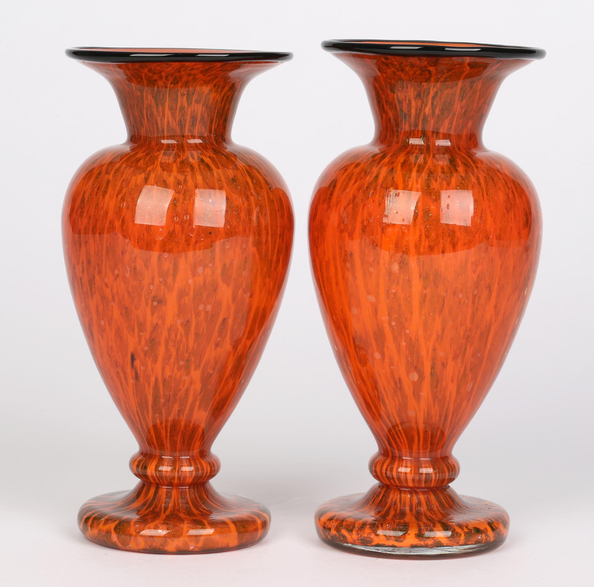 Loetz Attributed Art Deco Pair Tango and Aventurine Art Glass Vases 1