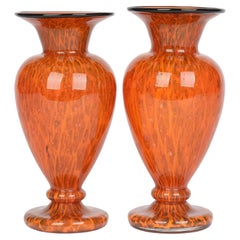 Loetz Attributed Art Deco Pair Tango and Aventurine Art Glass Vases