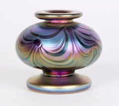Loetz Attributed Peacock Feather Iridescent Miniature Art Glass Vase