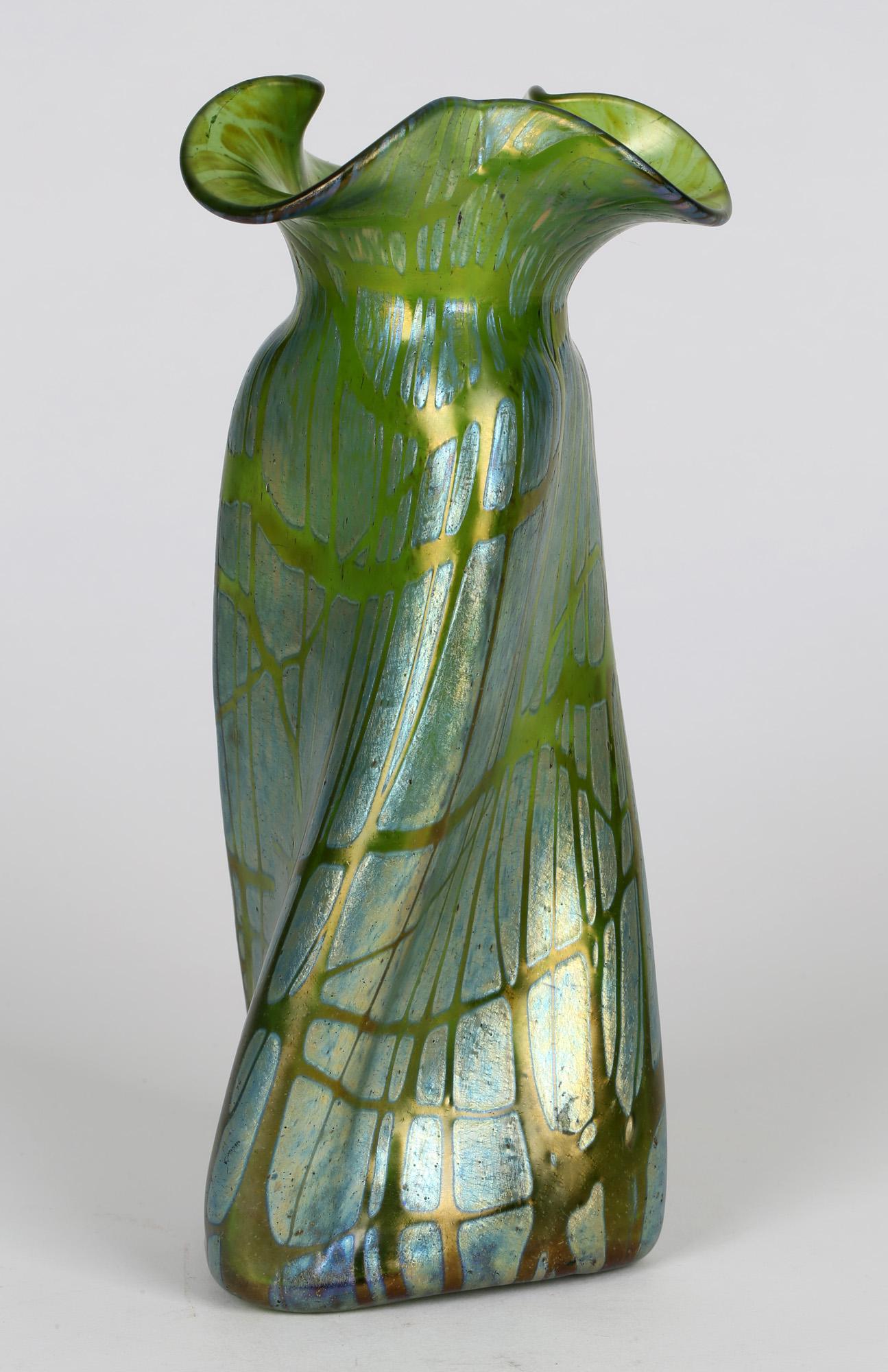 Loetz Austrian Art Nouveau Large Papillon Iridescent Propeller Shape Glass Vase 3