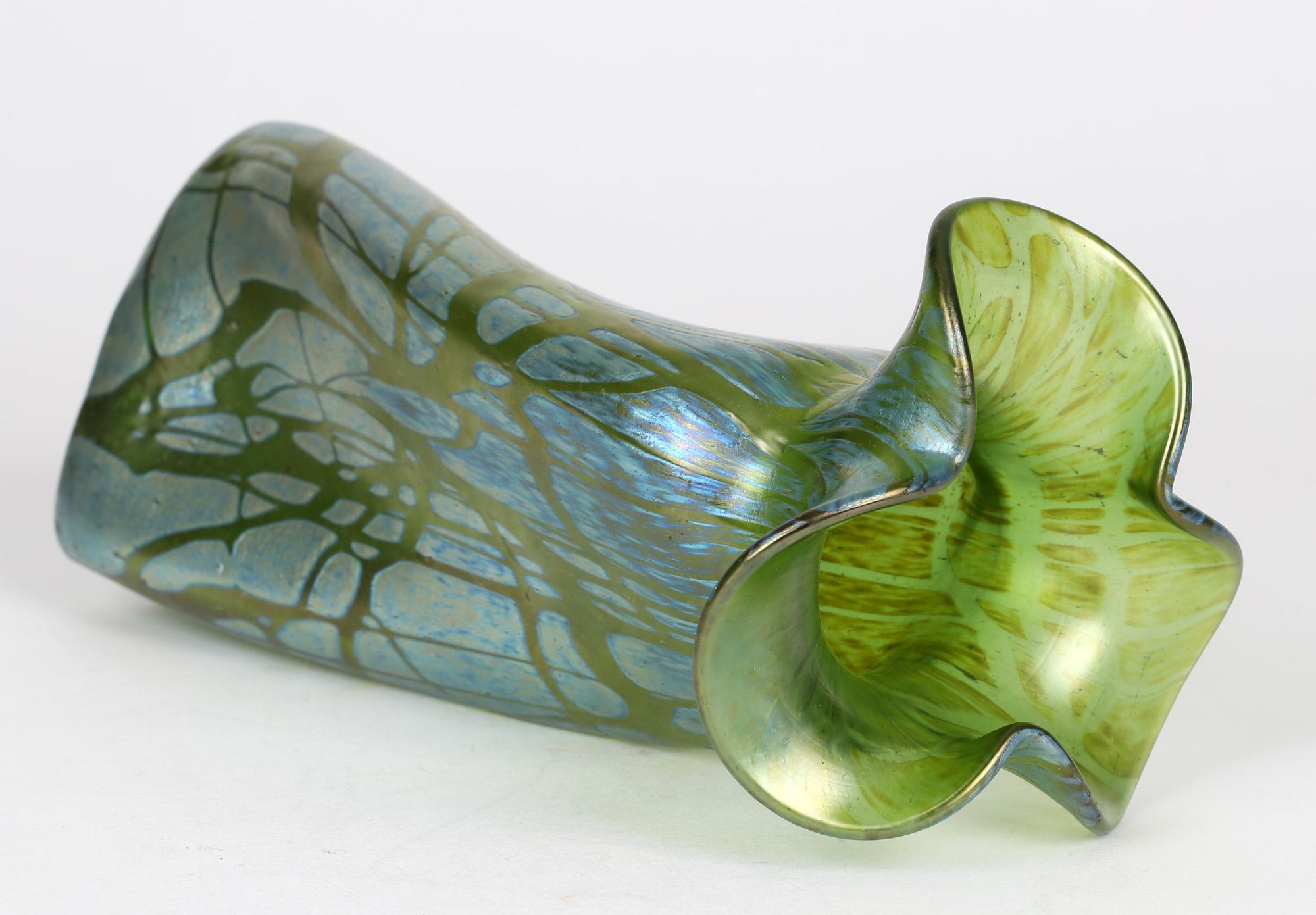 Loetz Austrian Art Nouveau Large Papillon Iridescent Propeller Shape Glass Vase 4