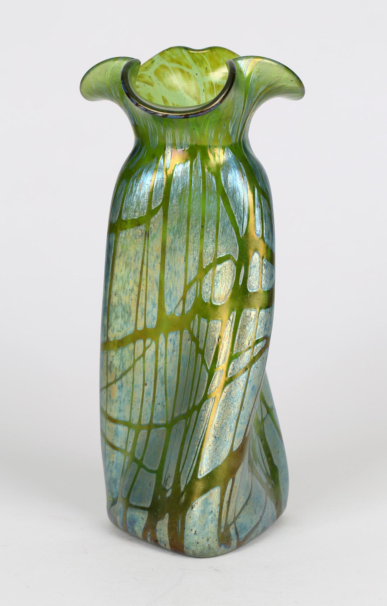 Loetz Austrian Art Nouveau Large Papillon Iridescent Propeller Shape Glass Vase 5