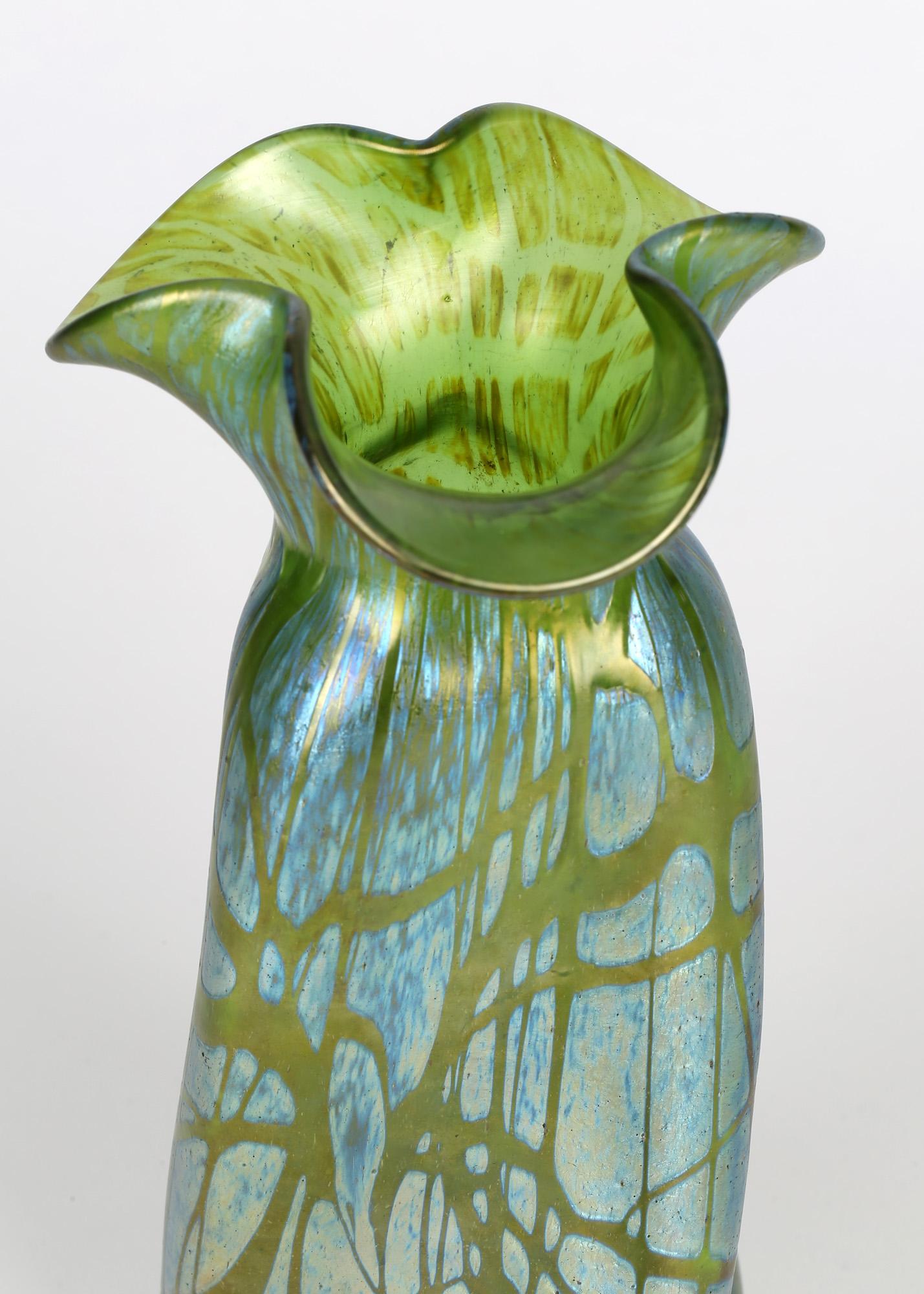 Loetz Austrian Art Nouveau Large Papillon Iridescent Propeller Shape Glass Vase 6