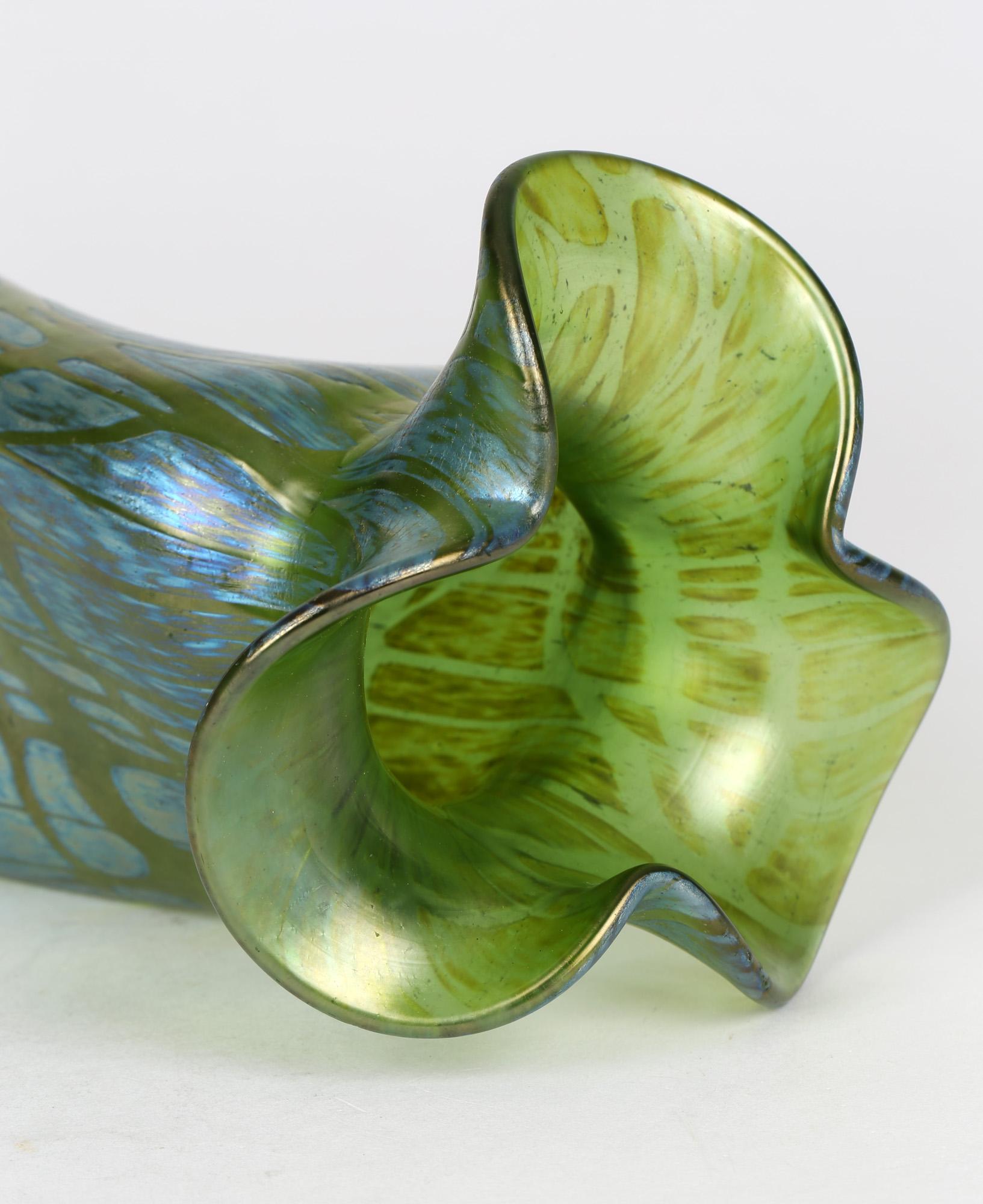 Loetz Austrian Art Nouveau Large Papillon Iridescent Propeller Shape Glass Vase 7