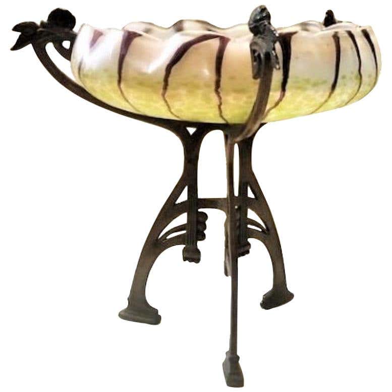 Antique Austrian Loetz Styled Iridescent Art Glass Vase with Metal ...