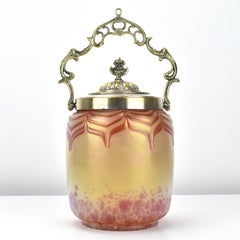 Loetz Biscuit Barrel Cookie Jar Art Nouveau in vetro iridescente antico Loetz & WMF