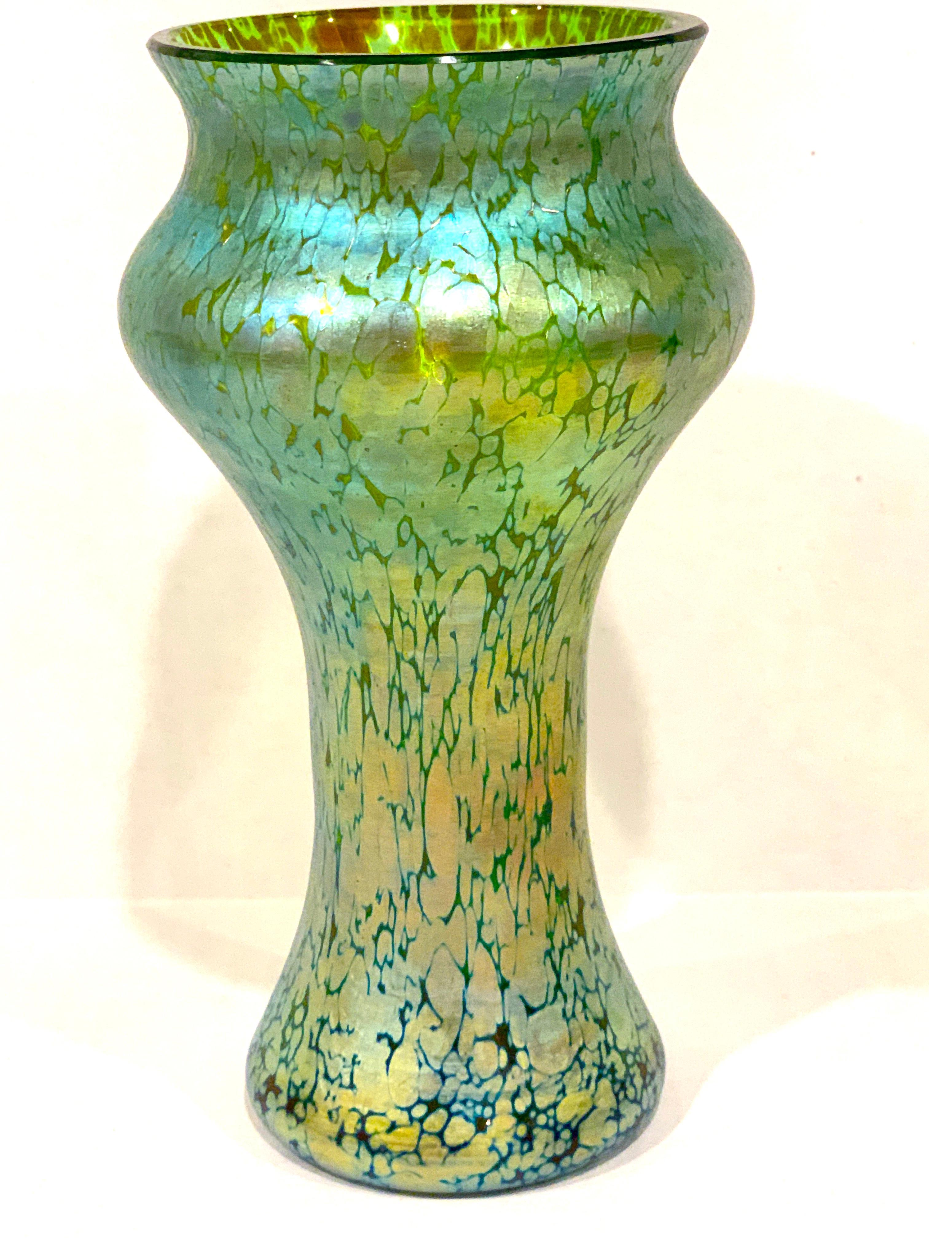 European Loetz Blue-Green Oil Spot Vase For Sale